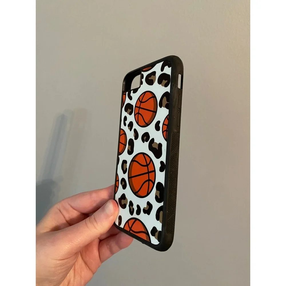 Basketball Leopard Print Phone Case iPhone 6 7 8 SE 2020 White Orange Sporty